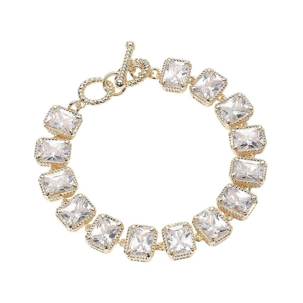 GORGEOUS 14K GP Emerald Cut Stone Link Bracelet Toggle Closure